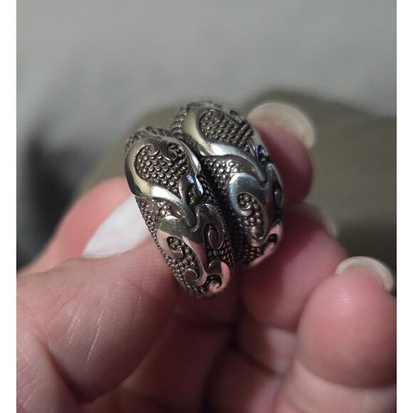 BRIGHTON Chunky Silver Hoop Earrings Swirl Design Beading Steampunk - Picture 10 of 13